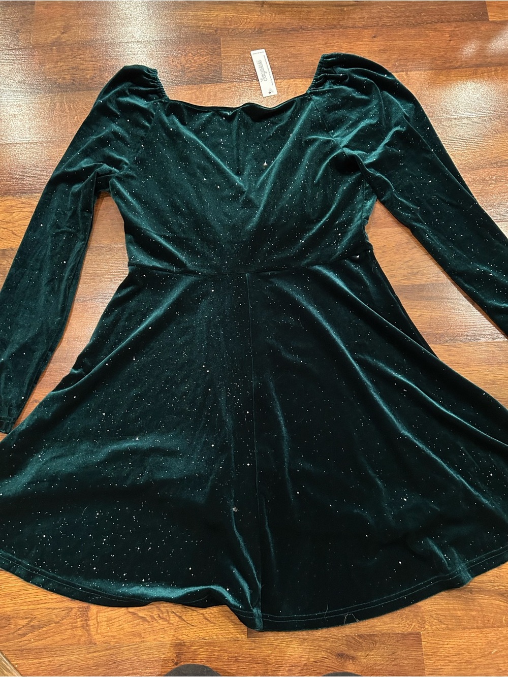 NWT Emerald Green Velvet Dress Womens XL Shimmery Long Sleeve Babydoll V-Neck - Picture 6 of 6
